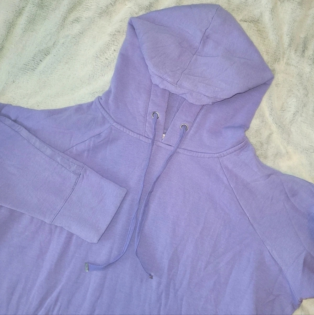 Danskin Womens Size 2XL Soft Fleece Purple Cropped Hoodie Sweatshirt Fleece Cozy